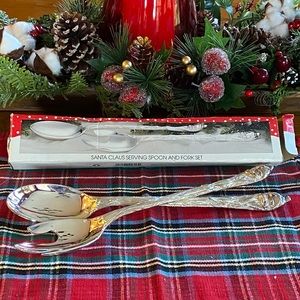 International Christmas - Silver Santa Serving Spoon & Fork 13”